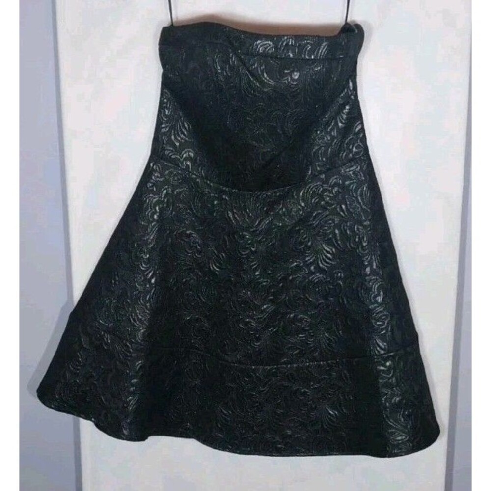 Express Black Metallic Jacquard Strapless Fit Flare Prom Dress Sz 6 Mini